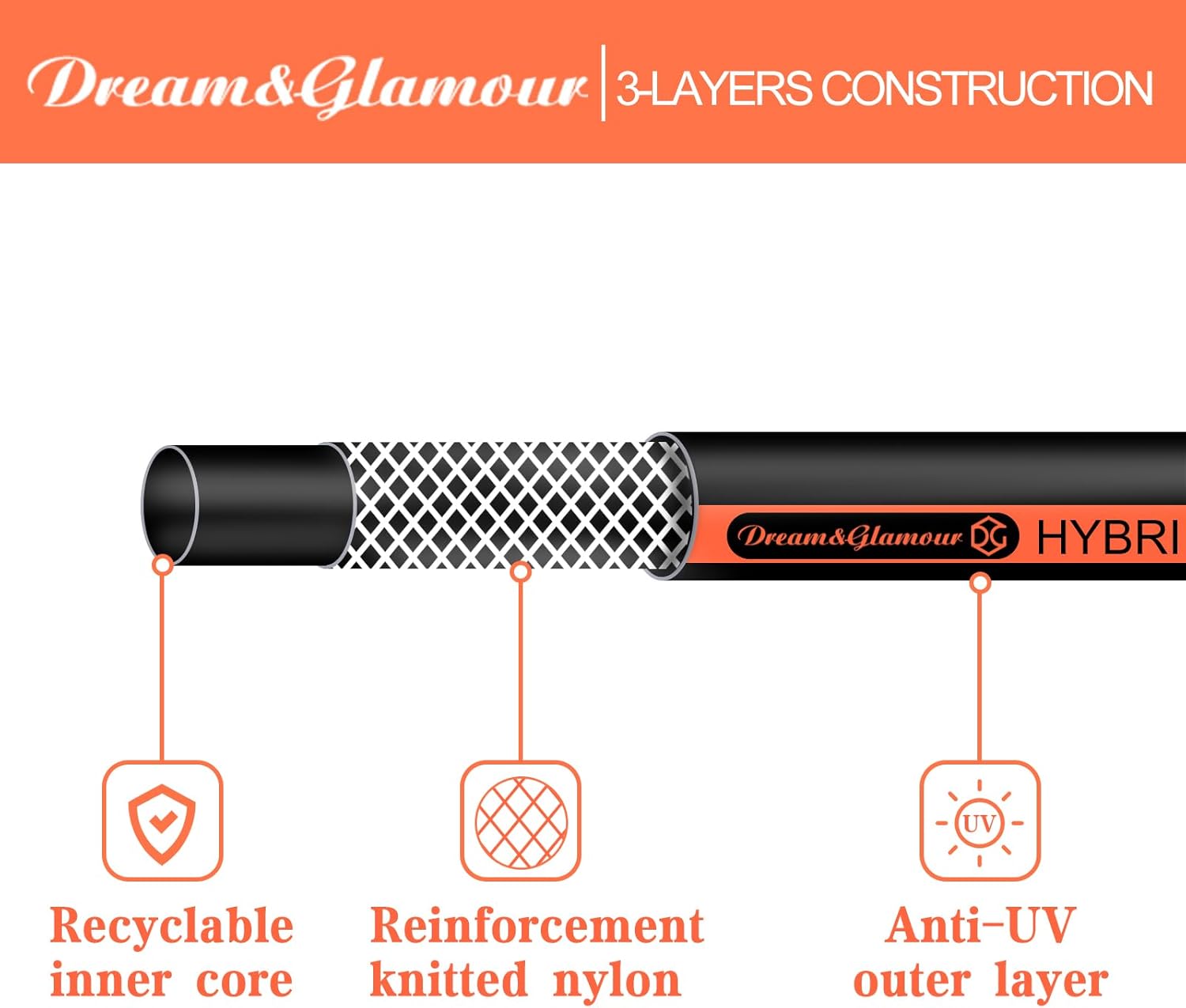 No Kink Garden Hose,Water Hose with 7 Function Nozzle,5/8" Heavy Duty&Leakproof Flexible Garden Hose for Yard Outdoor Hose with Brass Solid Connector (50ft)