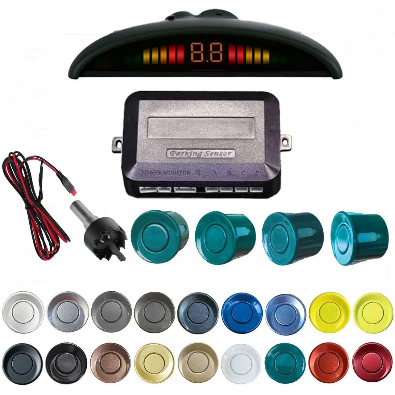 Parking Sensor Kit Backup Sensor Kit Reverse Sensor for Car 20 Color Options for Probes Adjustable Alarm Volume Professional Sensore de Reversa para Carro Safe Driving Assistantparking green