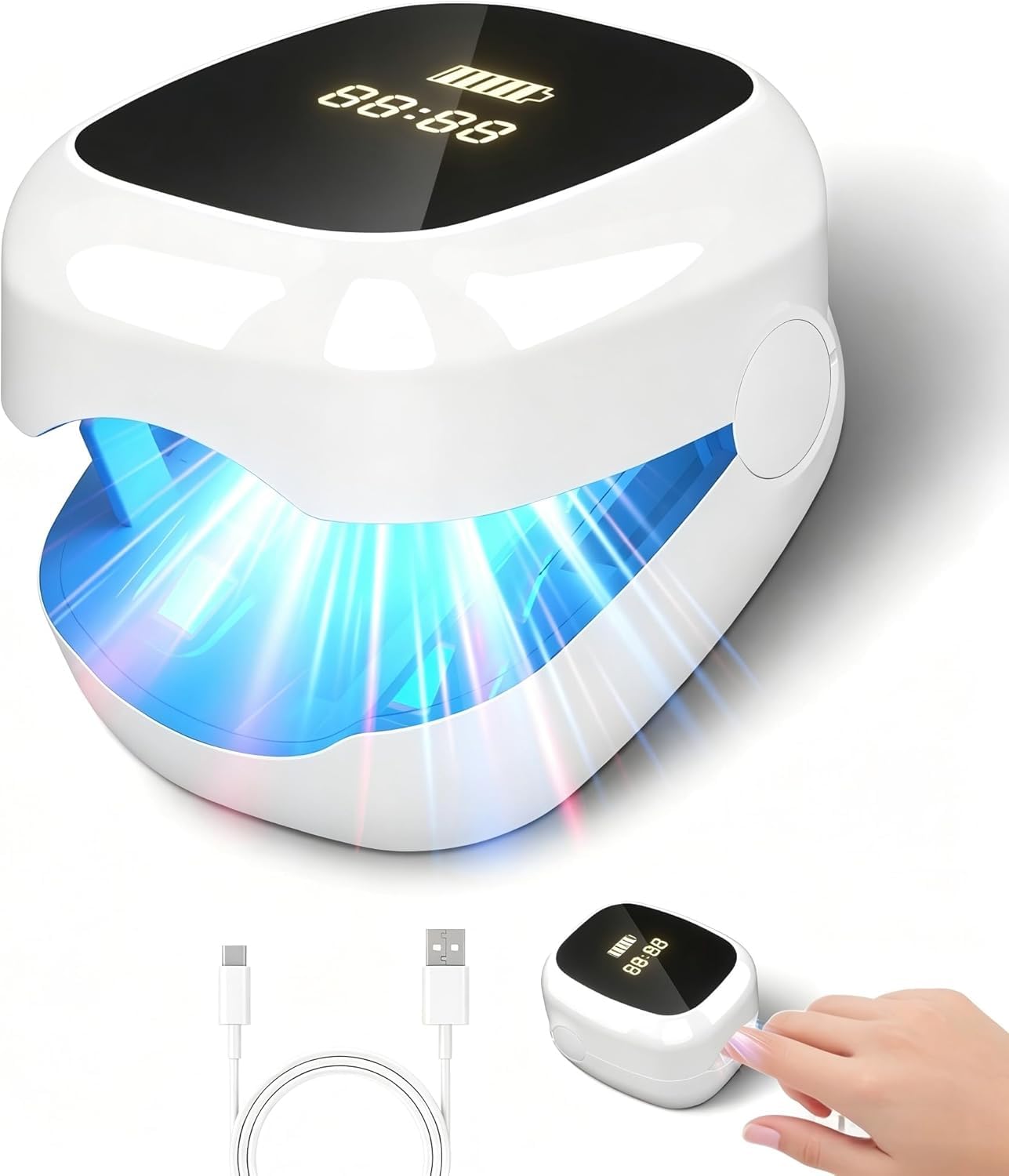 Nagelpflegegerät mit Lichttechnologie,Für Finger- und Zehennägel,Tragbar,Timer,Wiederaufladbar,Weiß