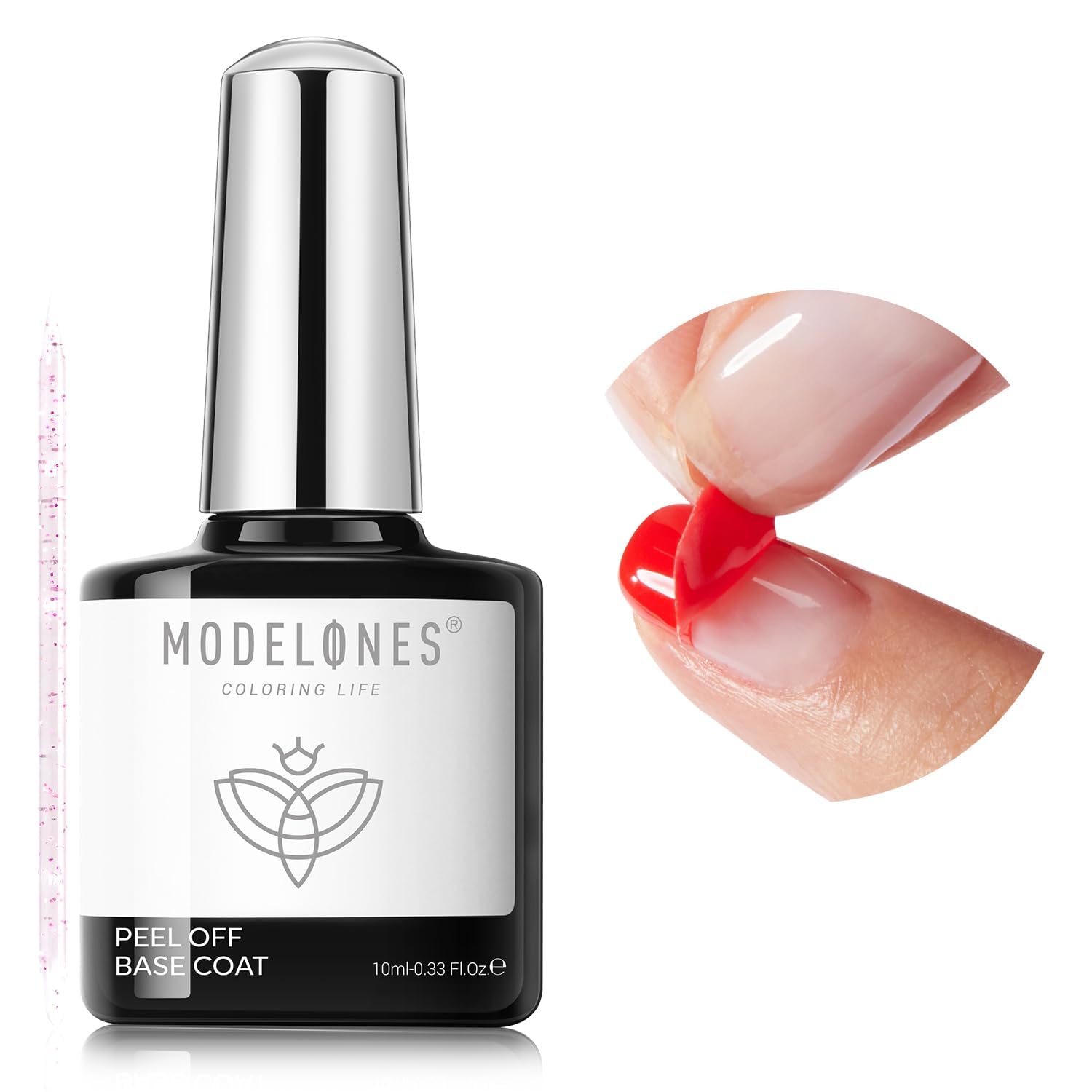 modelones Non-U V Peel off Gel Base Coat, Quick Dry Peelable Base Coat for Gel Nail Polish Easy Removal Gel Foundation for Beginner Practice Nail Protection without Damage Thin Weak Nails