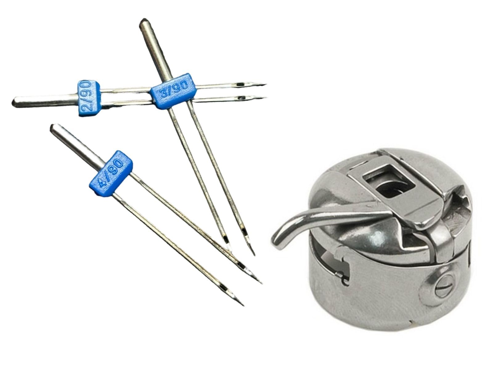 Zenith Combo of 3 Twin Steel Needles and one Bobbin Case