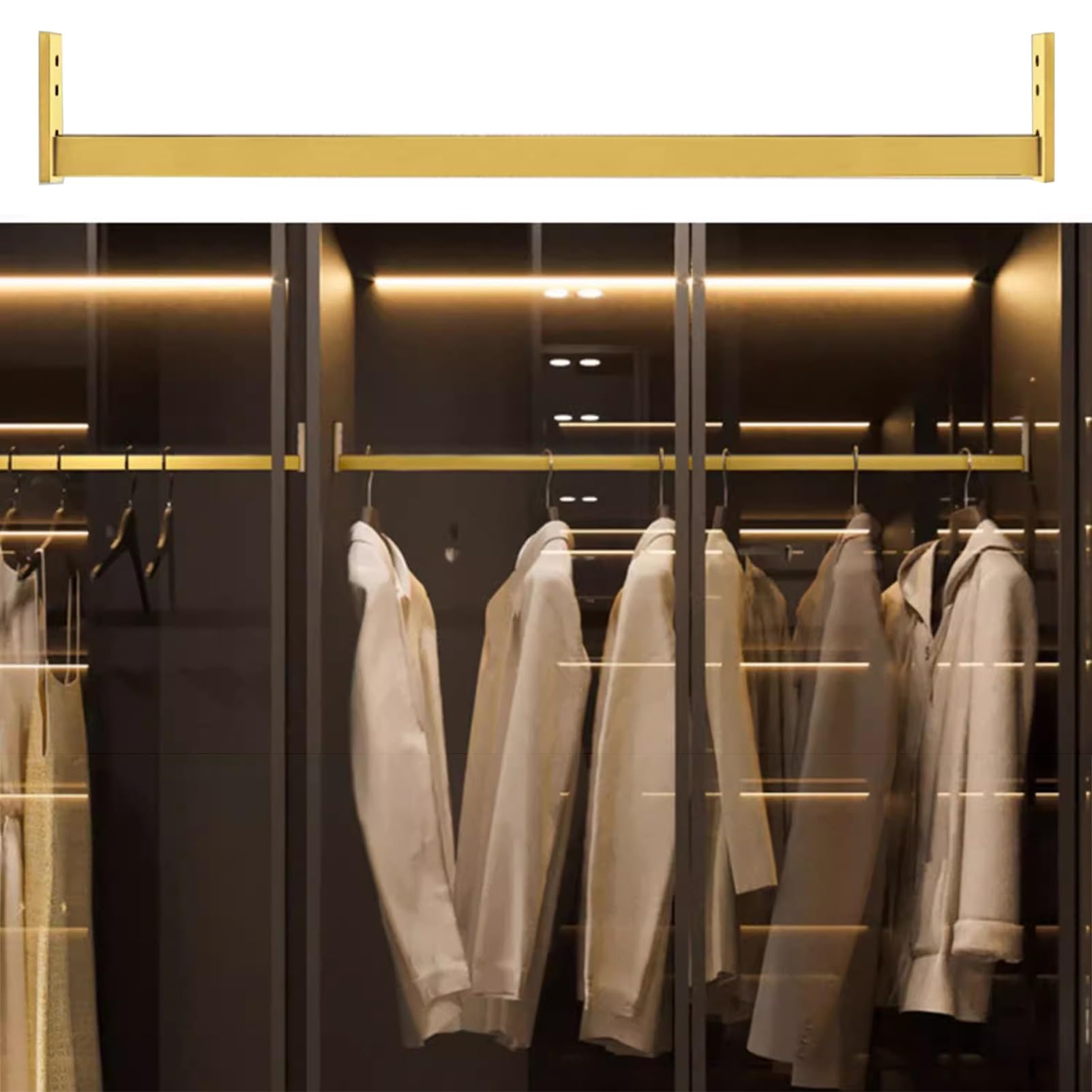 Ertsrhfd Gold Clothing Store/Wardrobes/Cupboard Clothes Rails, Anti-Rust Closet Valet Pole With Flanges(,150Cm(59"))