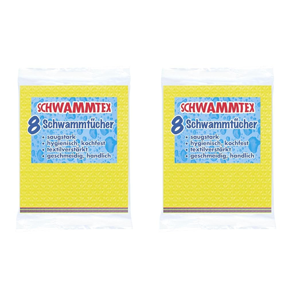 Spontex Schwammtuch 8er Vorteilspack, extrem saugfähig und langlebig, aus Viskose, biologisch abbaubar (1 x 8 Stück) (Packung mit 2)
