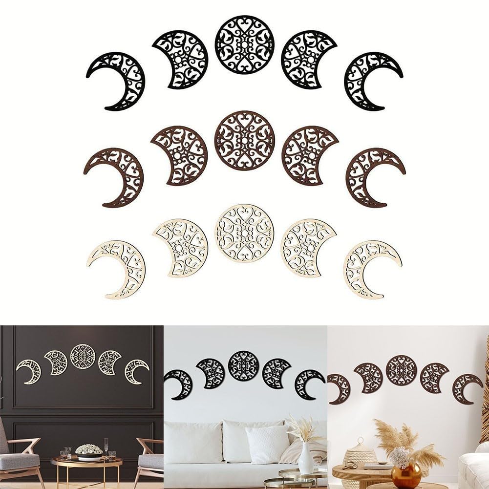 DAZZLEEX Décoration murale à suspendre en bois avec phases de lune pour bureau, chambre d'enfant, chambre à coucher, appartement - 30 cm (1)