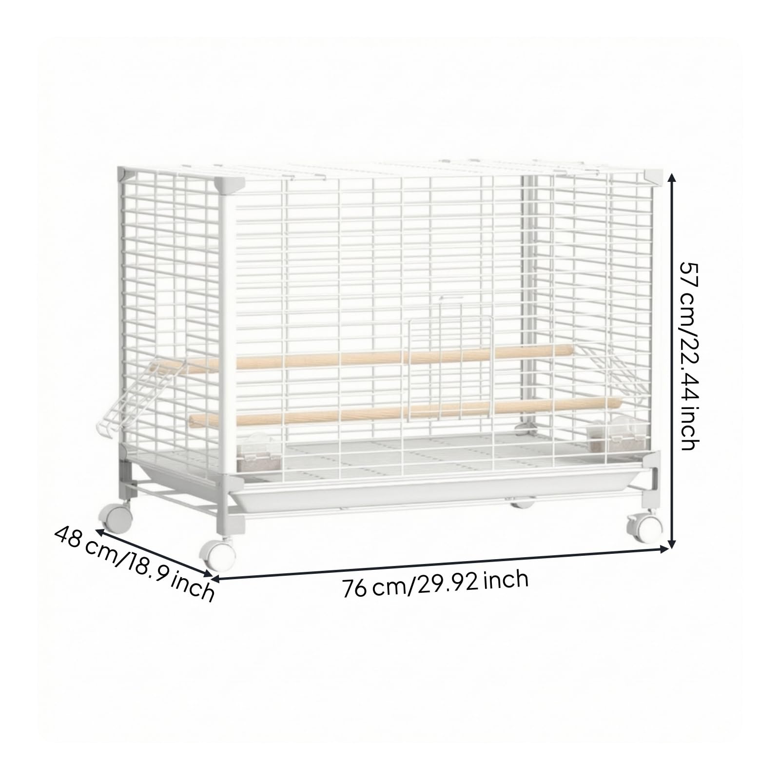 Vogelkäfig mit Rollen Vogelkäfig mit Kotwanne ausziehbar Zimmervoliere für Wellensittiche, Vogelbesitzer, Wohnzimmer, Array, Weiß, Groß 76 48 57CM