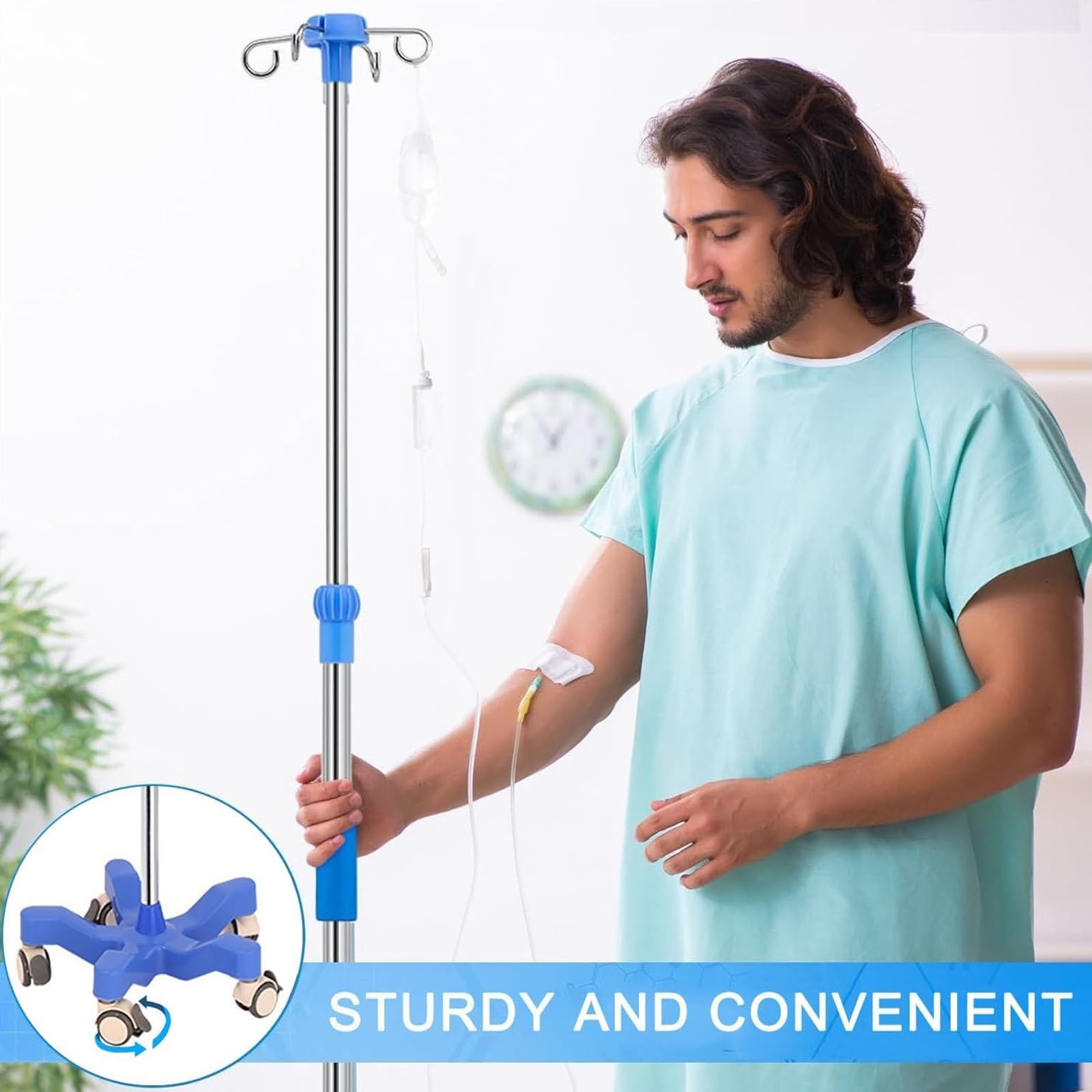 Soporte for Suero, Soporte Portátil for Suero, Soporte for Suero, 4 Ganchos, con Ruedas, Altura Ajustable