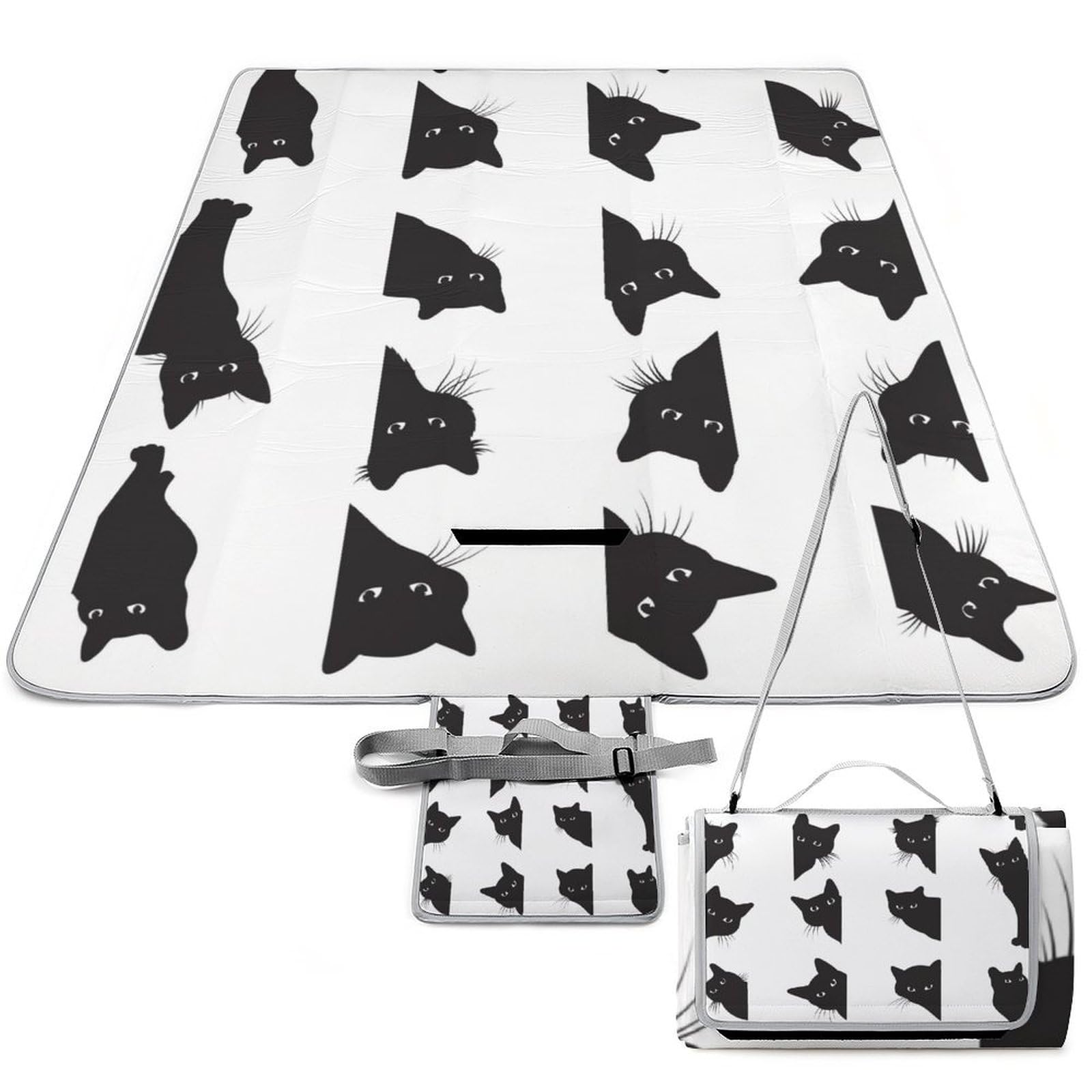 Tappetino da picnic, simpatico gatto nero, coperta quadrata da picnic, tappeti per esterni, 148 cm x 148 cm