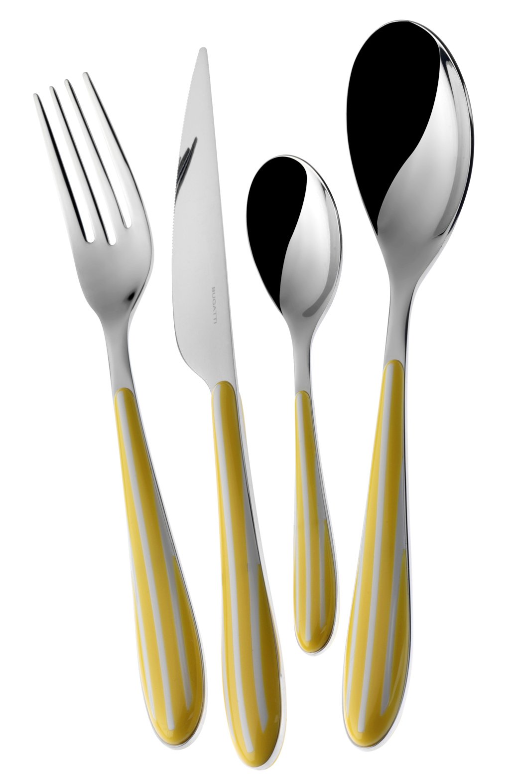 Bugatti Servizio Posate Completo 24 Pezzi Zebra Righe Acciaio Inox 18/10, Giallo