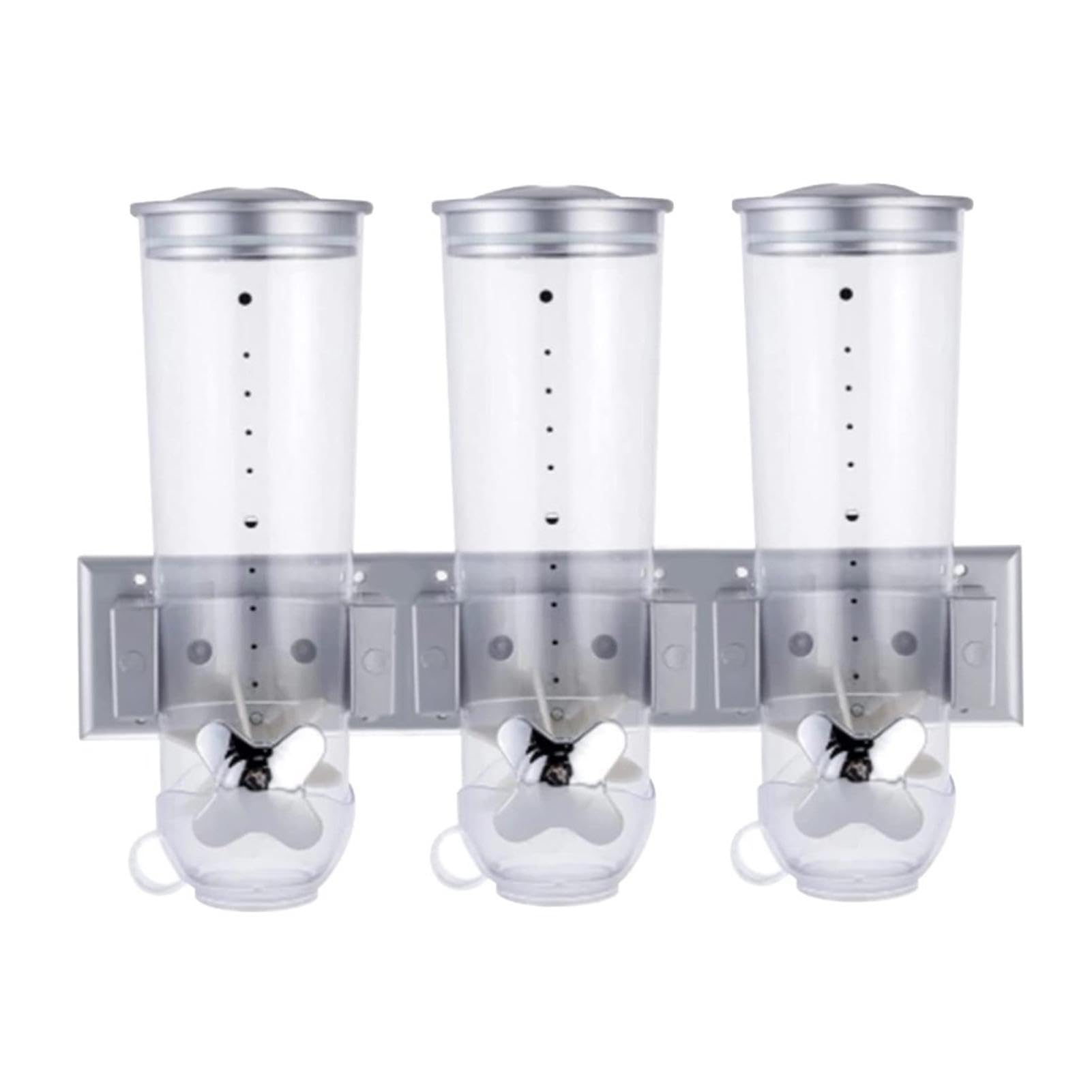 Dispensador de cereales montado en la pared - Dispensadores de dulces de triple recipiente, contenedor transparente hermético para almacenamiento de alimentos | Contenedor de comida seca Triple para c