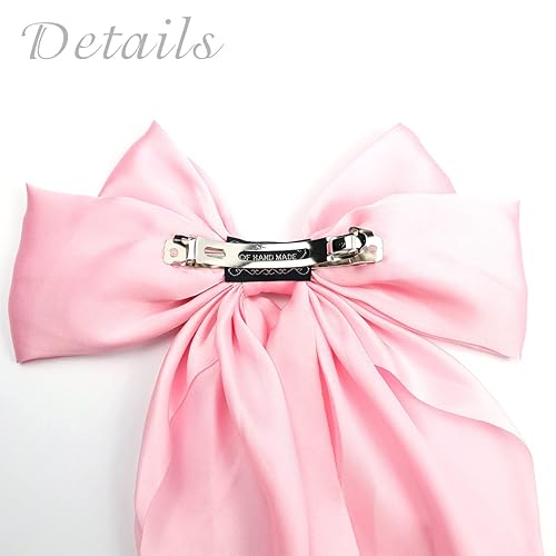 Miniatura 4 de 4 lazos de satén sedoso para el cabello, clip de cinta para el cabello, con lazo grande, clips de metal, pasador francés, cola larga, accesorios