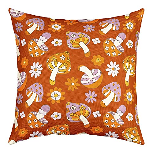 Mushroom Square Cushion Covers Set Of 1 Groovy Flower Throw Pillowcases For Sofa Couch Chair Retro Botanical Boho Reversible Throw Pillow Covers For Vintage Psychedelic 18 X 18-Inch #TOP23