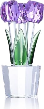 Movdyka Tulips Glass Flowers Figurines Crystal Decor Collectibles | Purple Crystal Flowers Bouquet Ornaments Tulip Gifts for Women on Anniversary Wedding Christmas Valentines Mothers Day