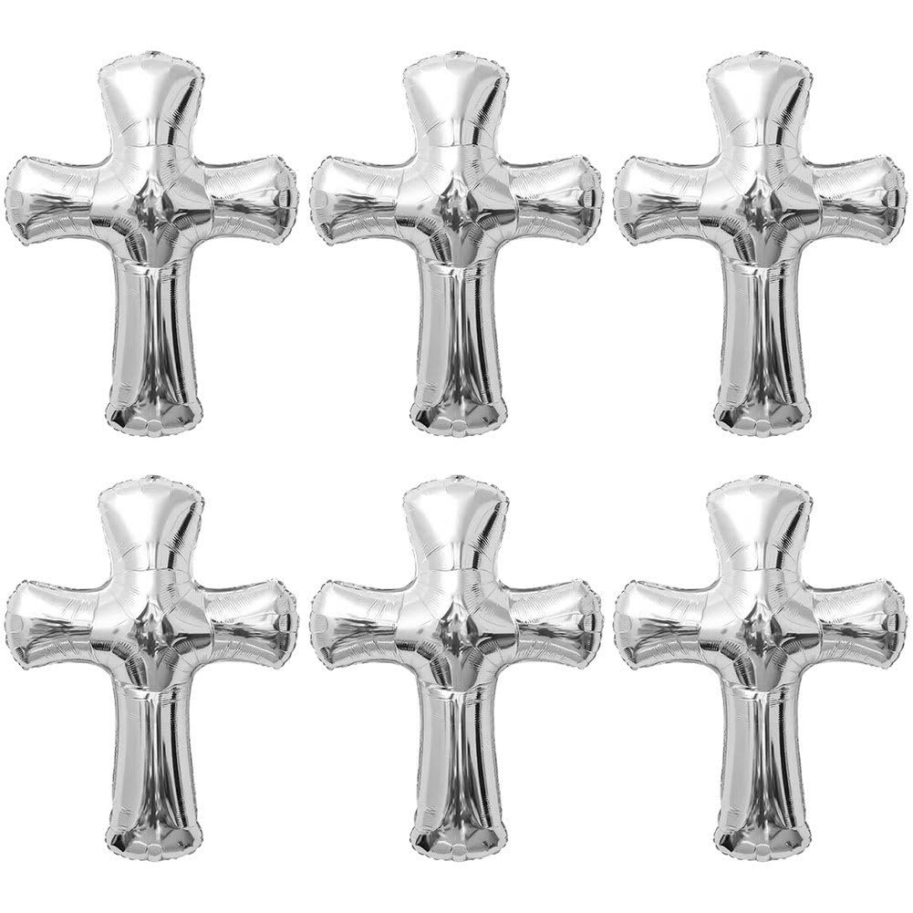 Hrippy 6 Pcs Foil Cross Balloon, Large Inflatable Ornament for Baptism Communion and Religious Memorial Scene Decor