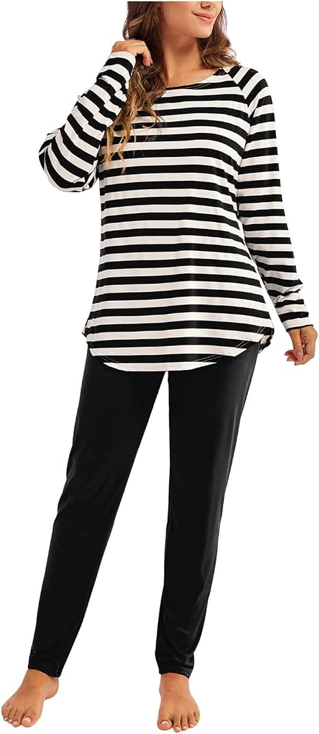 Amazon.com: queshizhe Conjunto de pijama a rayas para mujer, camisetas y  pantalones de manga larga, ropa casual, pijama suave para invierno,  conjunto casual (negro, L) : Ropa, Zapatos y Joyería