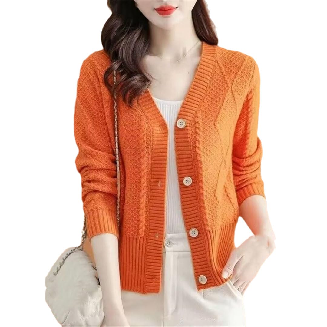 Cárdigan De Manga Larga con Botones para Mujer, Suéter con Cuello En V, Chaquetas De Punto Informales con Un Solo Pecho