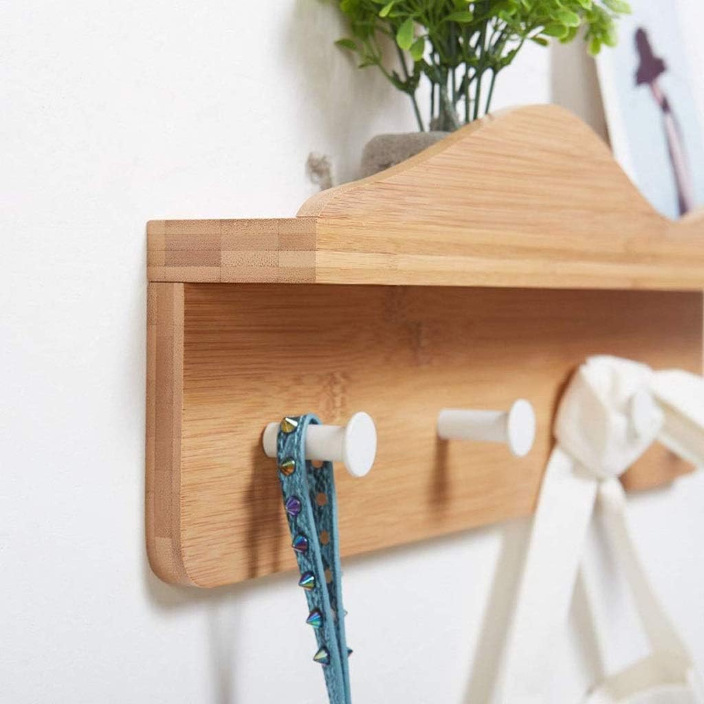 Wooden Color Wall-Mounted Hanger, 5 Standard Hooks, Bedroom Bathroom Kitchen Living Room Wall