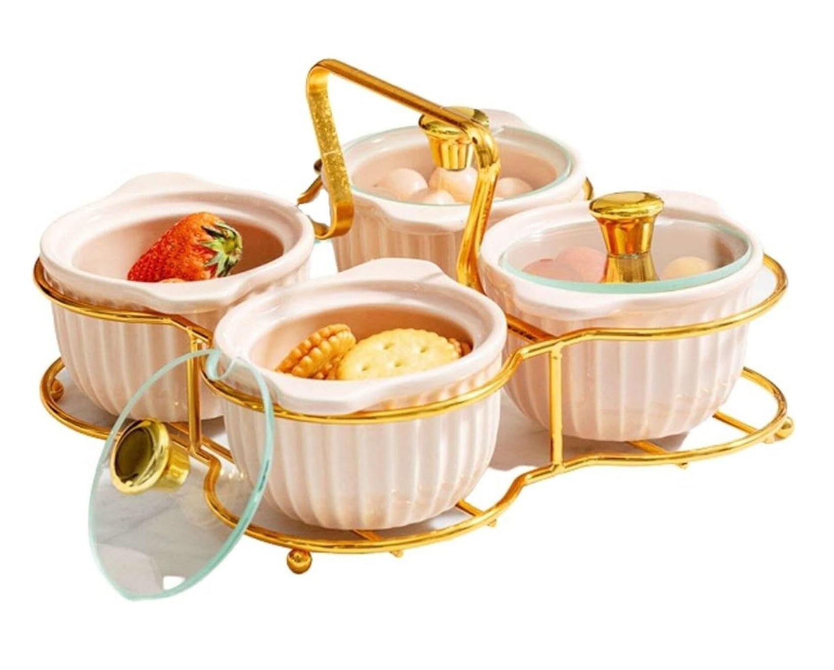 SAeWare Gewürzdose, Gewürzbehälter, Keramik, Gewürzbox-Set mit Löffeldeckel und Tablett, Gewürzdosen-Set mit Löffel, Küche, Gewürze, Zucker, Küchentheke, Rosa, 4 Stück