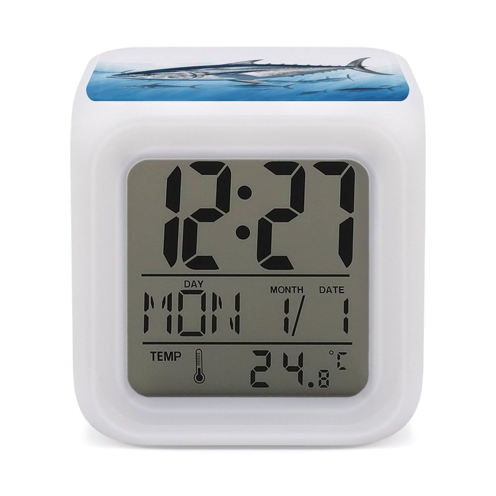 FekiLoot Bluefin Tuna Thunnus Alarm Clock for Heavy Sleepers Wake Up Digital Clock with 7 Color Changing Night Light Super Loud Digital Alarm Clocks Small Machine Alarm Clocks