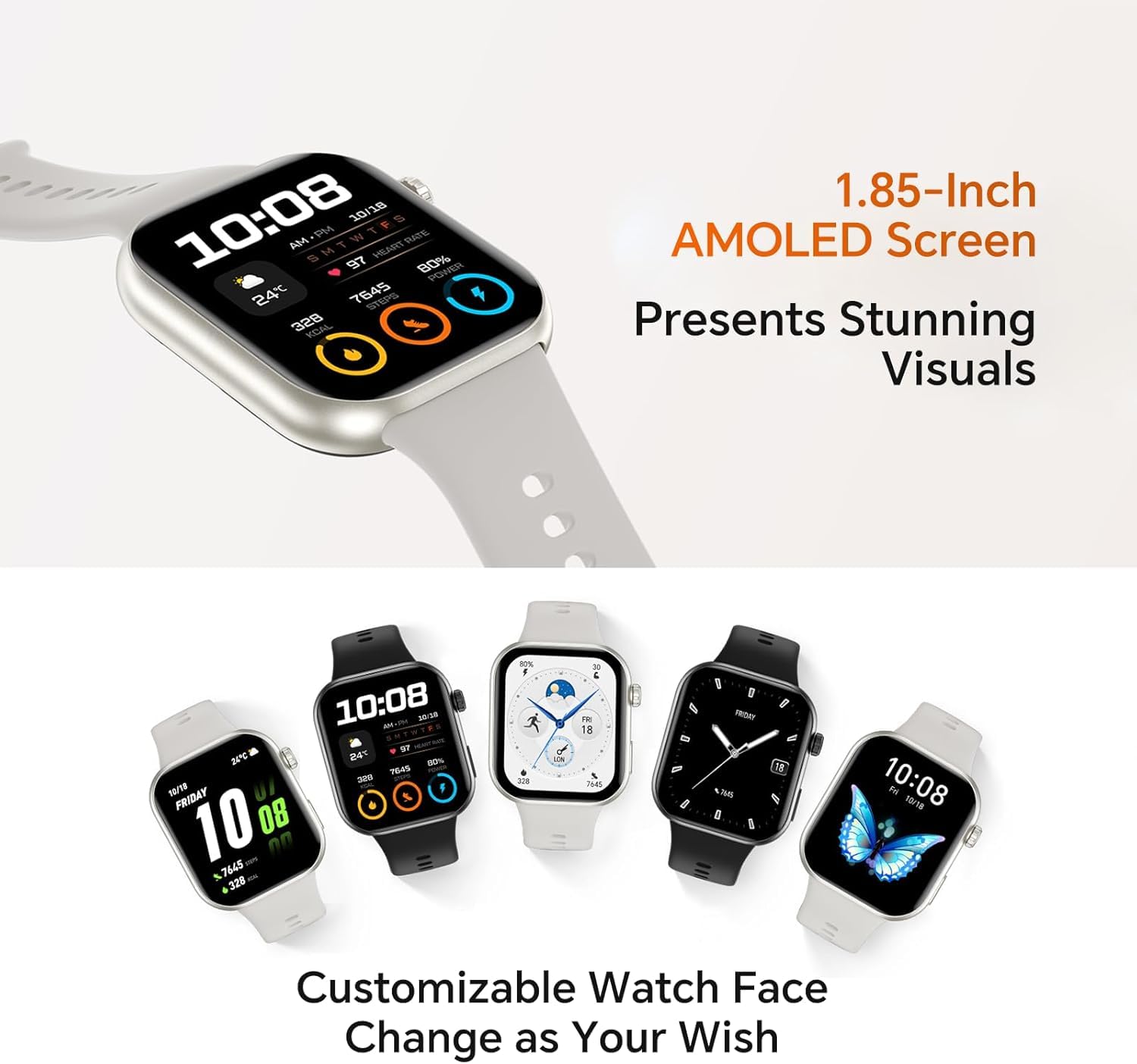 HONOR CHOICE Watch 2i, Bluetooth Calling Smart Watch, AMOLED da 1,85 pollici,14 Giorni di Standy, Spo2, 1ATM, IP68, Compatibile con Android e iOS, Bianco