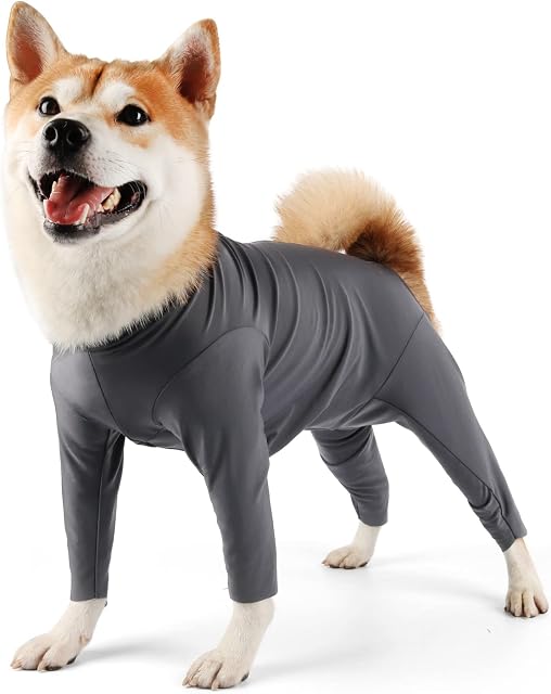 Due Felice Dog Onesie Shedding Suit Full Coverage Pet Surgical Recovery Bodysuit After Surgery Wear E Collar Cone Alternative Anxiety Calming Shirt for Female Male Dog GreyX-Large
