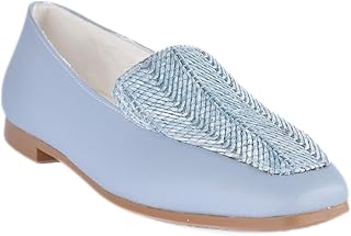 Melouk womens Flat shoes Textile Stitched with Details - Light Blue Loafer Flat