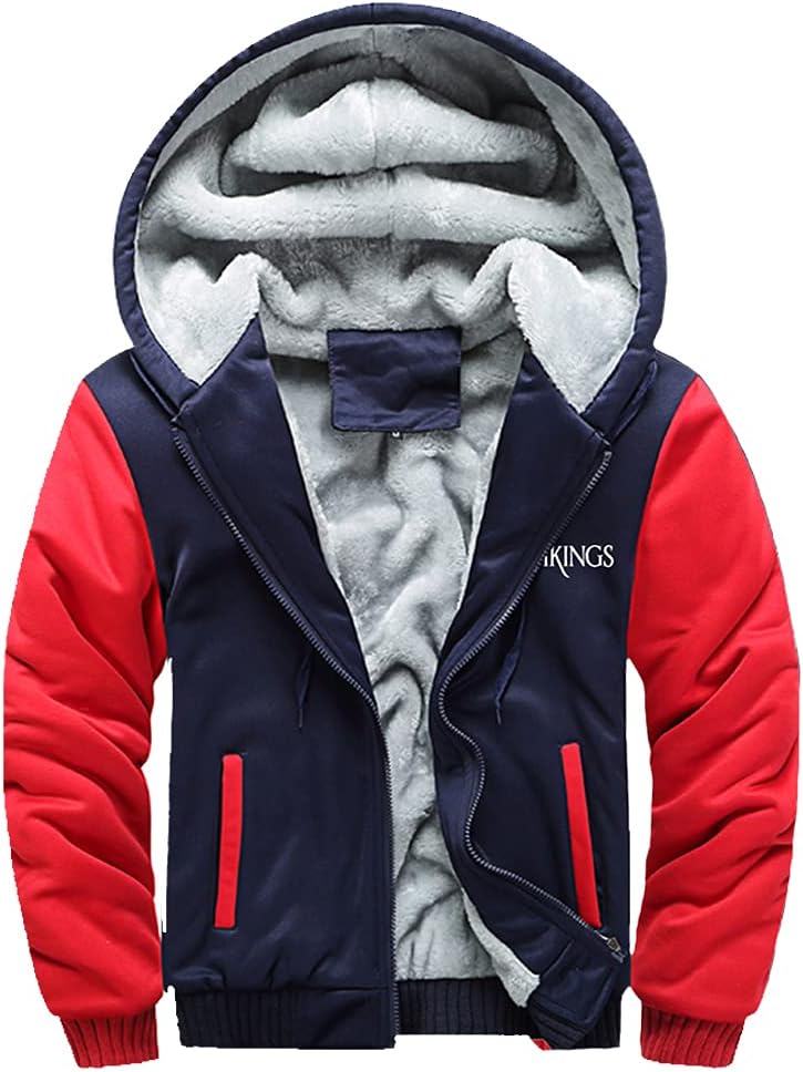 Men Fleece Thick Hoodie Viking Valknut Print Wool Zip Up Hooded Sweatshirts Autumn with Big Pockets Casual Outwear