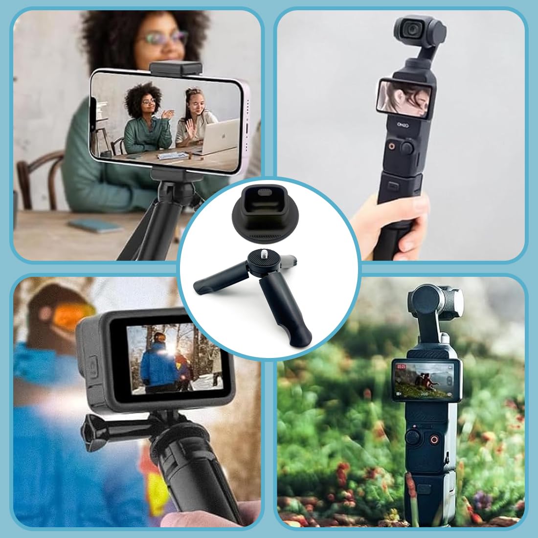 2pz Mini Treppiede e Supporto per DJI Osmo Pocket 3, Treppiede Portatile Tavolo, Base per Pocket 3 con porta di ricarica, per Selfie Stick Vari Accessori per Attrezzature di Ripresa