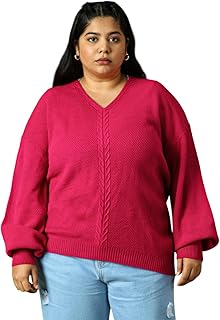 high star clothing High Star Women Acrylic Self Design Relaxed Fit V-Neck Full Sleeves Sweaters-picture-45