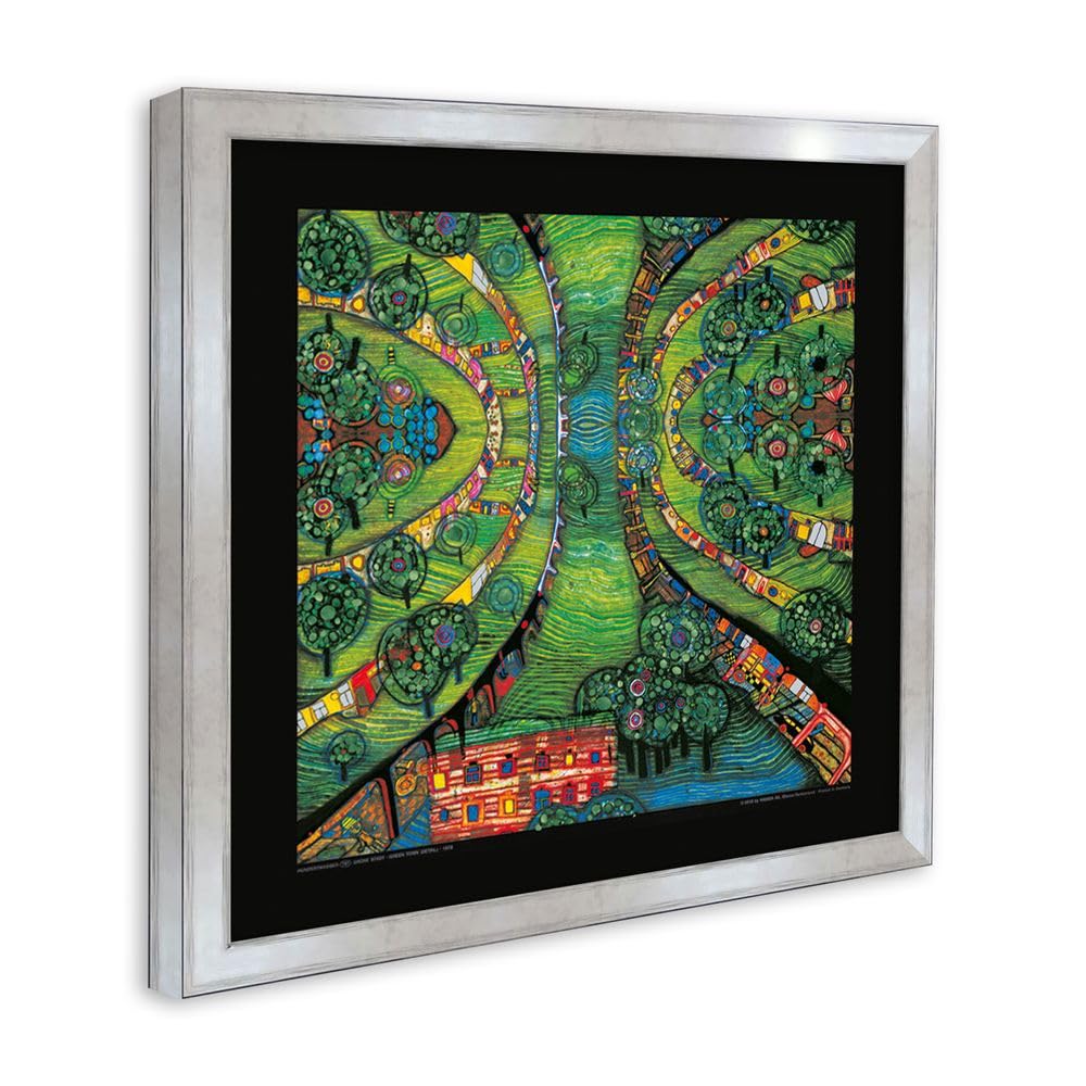 artissimo Premium-Kunstdruck gerahmt 53x53 cm AG4681 – Friedensreich Hundertwasser Grüne Stadt – Bild mit Rahmen, Wandbild, Poster, Wanddekoration