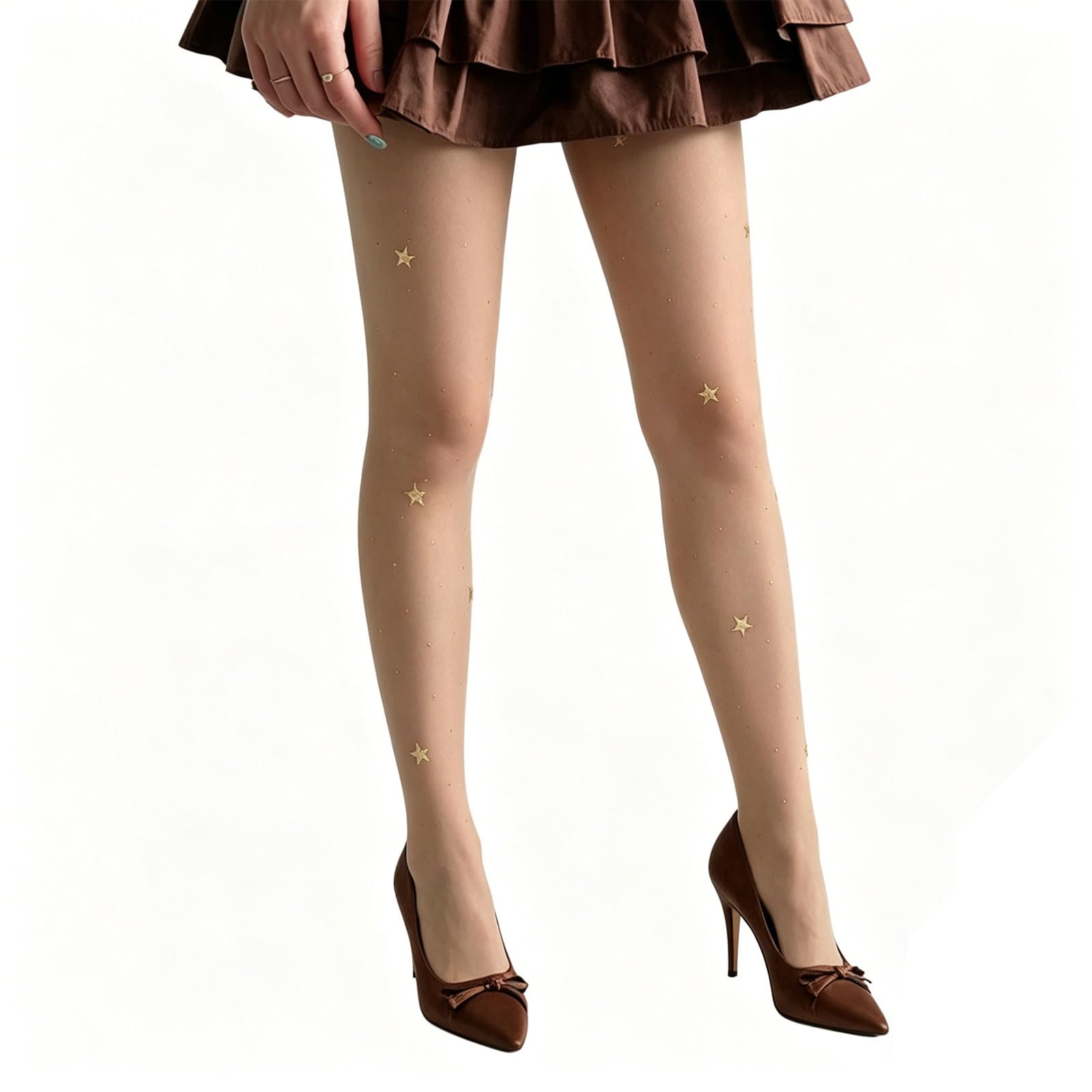 EXQIOUR Elegant Glittering Star Pattern Pantyhose Sheer Tights Stockings Nylon Hosiery For Women Casual Or Party Outfit