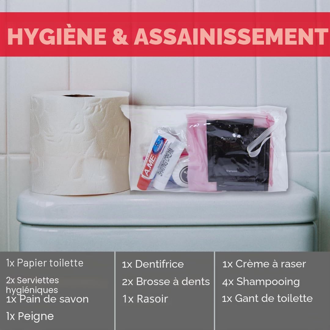 Emergency Zone The Essentials Deluxe Kit de Survie de 72 Heures, préparez votre famille pour les ouragans, tremblements de terre, inondations, disponible en 2 et 4 personnes, rouge ou noir