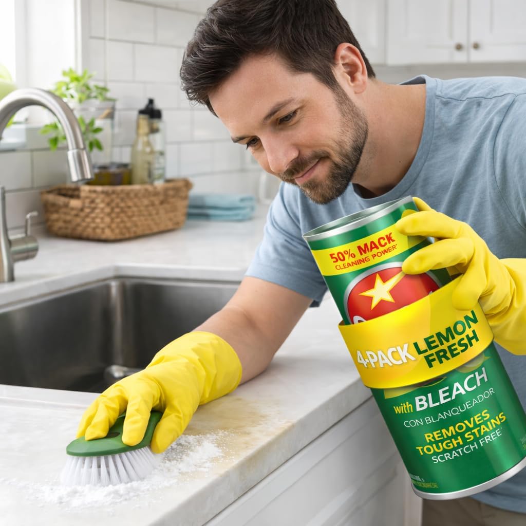 Lemon Fresh Bleach Cleanser Powder, 4-Pack, 50% More Cleaning Power, Scratch-Free Formula, Removes Tough Stains for Kitchen, Bathroom, Sink, Tub & Tile