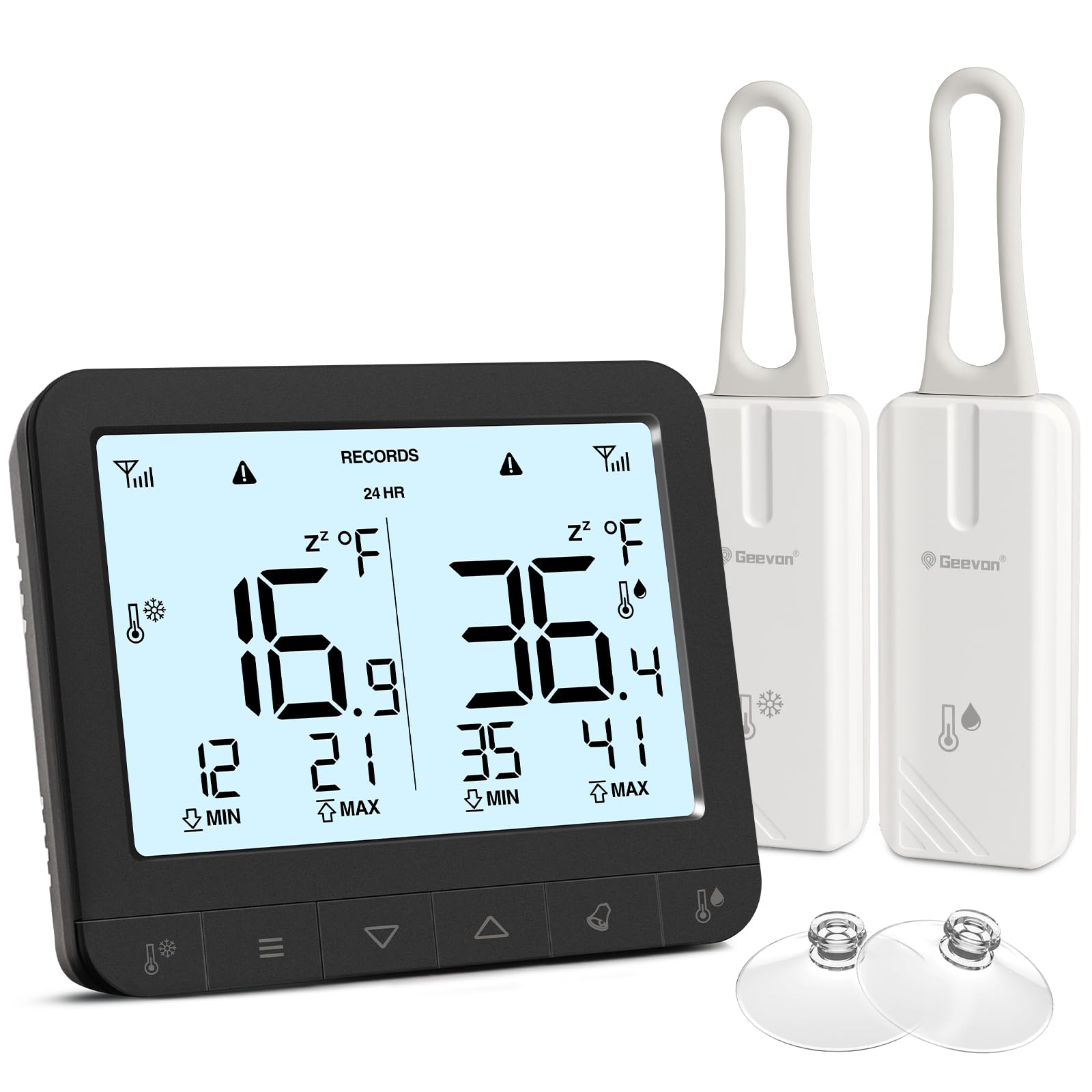 Geevon Thermomètre numérique pour réfrigérateur avec alarme, icône d'avertissement de batterie faible, affichage LCD de température max/minimale, convient pour un usage domestique ou commercial