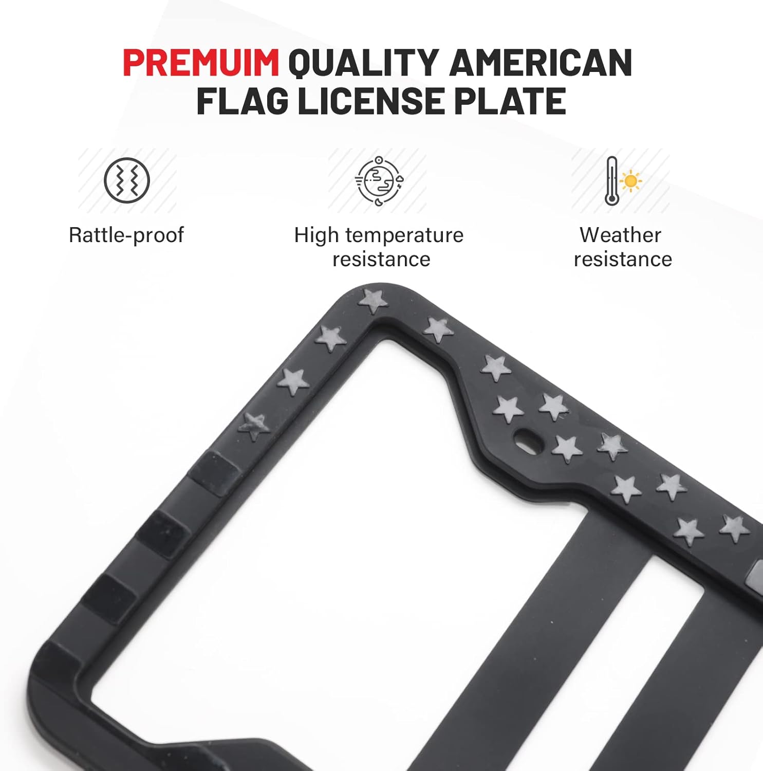 RED WOL America Flag Silicone License Plate w/License Plate Frame Tag Aluminum 3D Metal Embossed USA Flag for Patriotic Law Enforcement Fit BMW Audi Toyota Ford SUV Pickup Anti-Rust w/Screws Caps