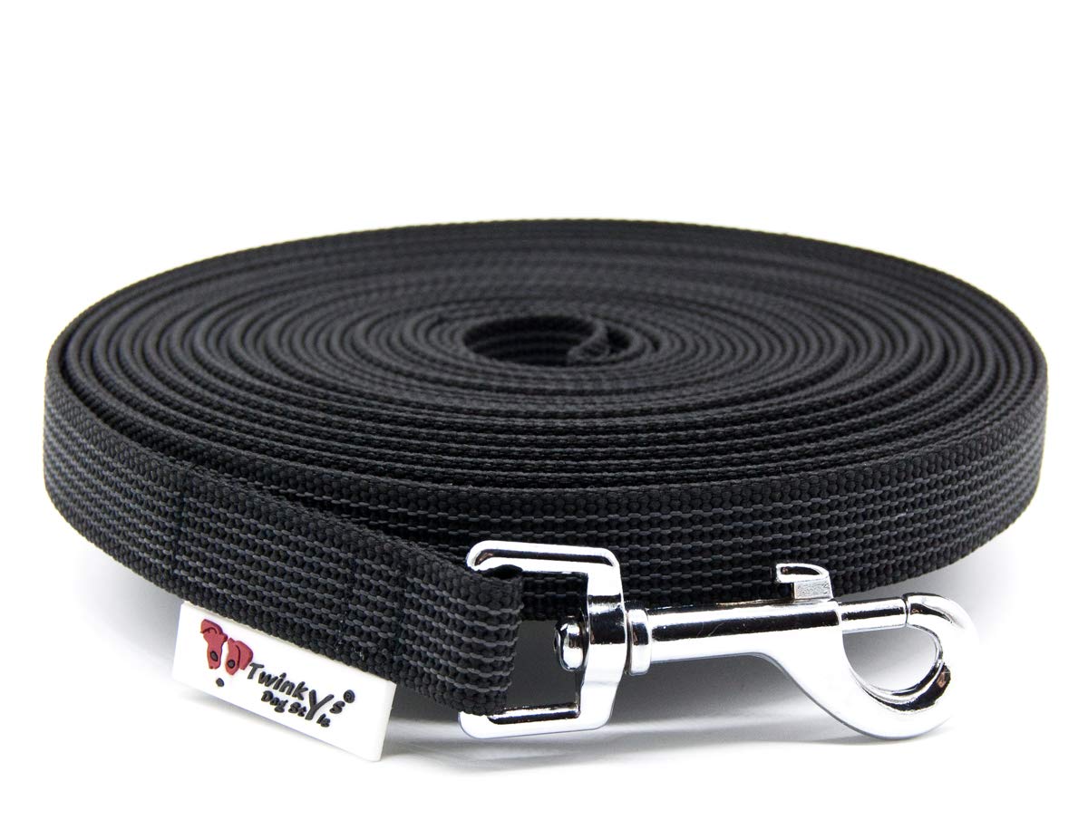Dog Style treningowa smycz dla psów, gumowana, szerokość 15 mm lub 20 mm, dla psów do 50 kg, z paskiem na rękę, długość od 1 m do 50 m, wyprodukowana w Niemczech, 50 Meter, Schwarz 20 mm bis 50 kg