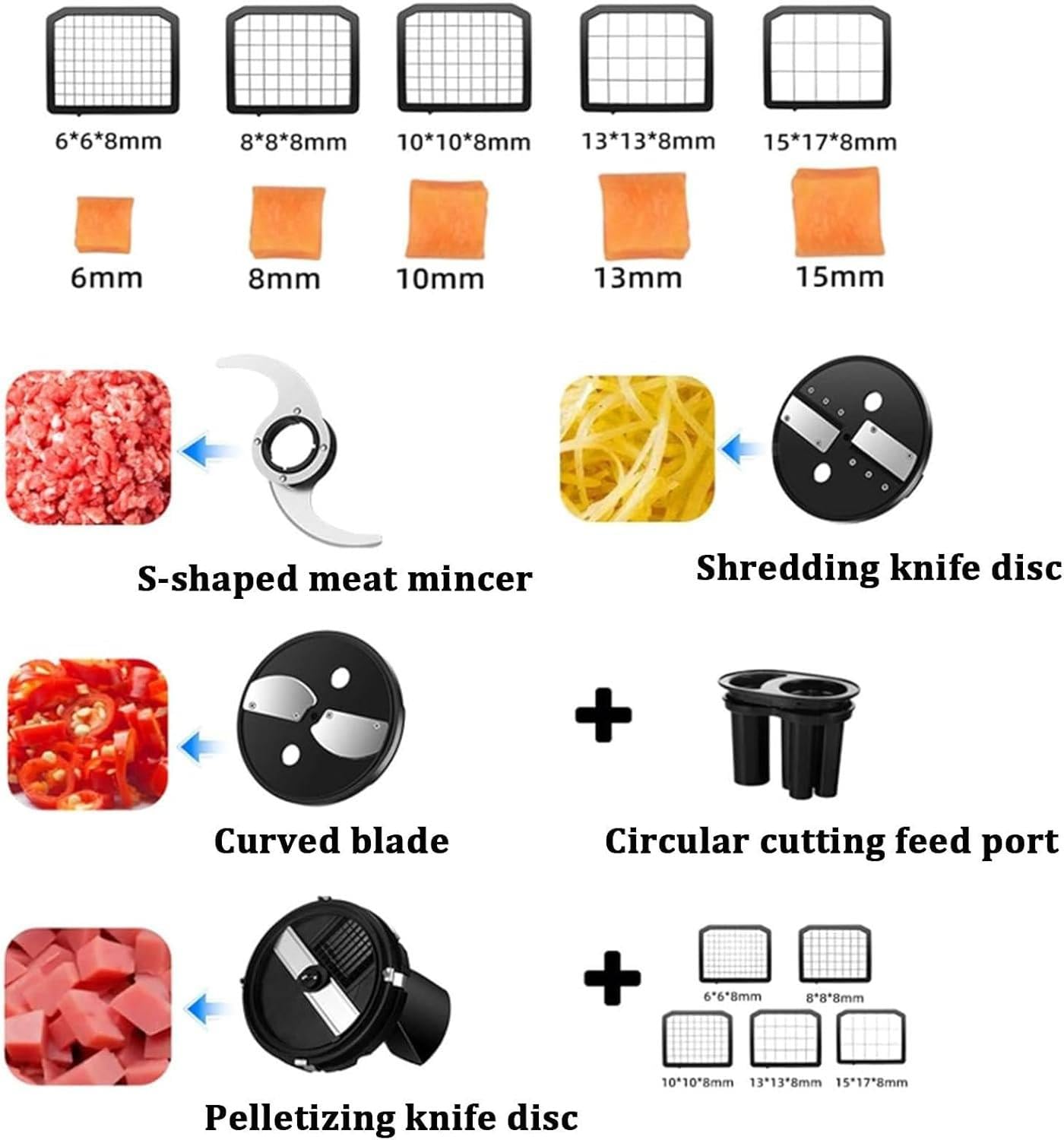 Cortador eléctrico de verduras, procesador de alimentos comercial, molinillo de carne multifuncional con 5 moldes y 2 ajustes de velocidad para cebollas, papas, zanahorias