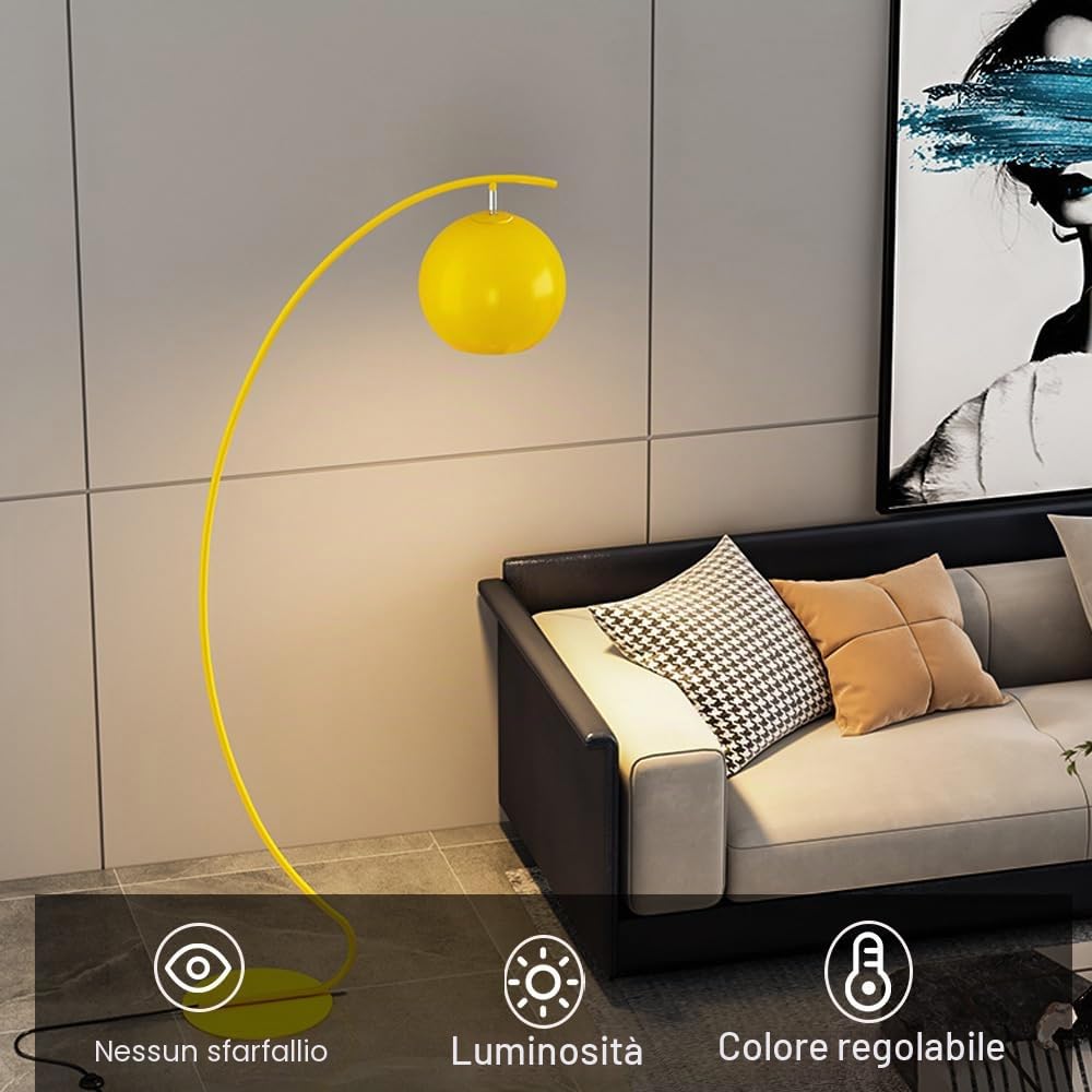Lampada da terra ad arco nordico Lampada da terra per soggiorno Lampade da terra in ferro nero Lampada alta per camera da letto E27 con lampadina Paralume regolabile Lampada standard moderna