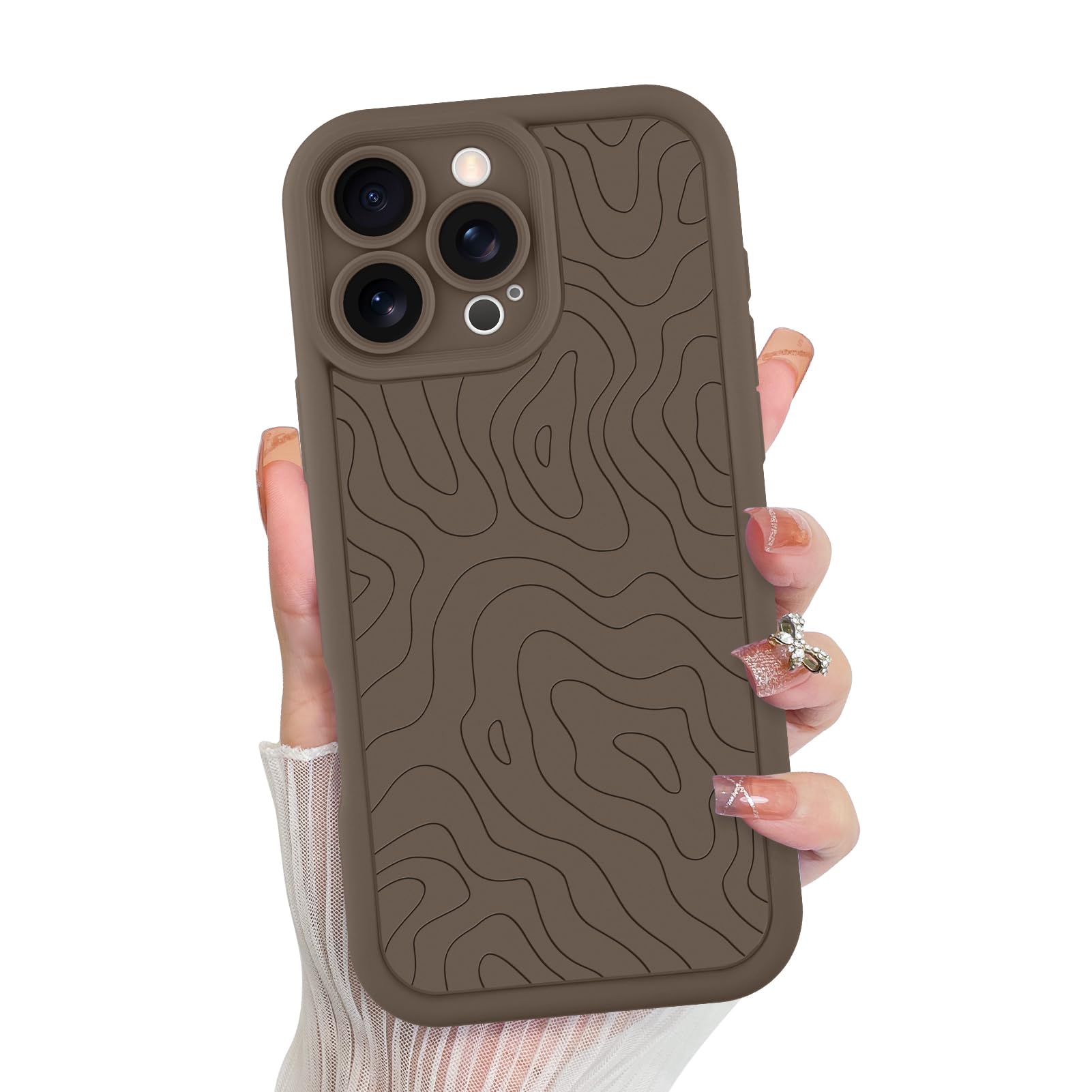 MZELQ for iPhone 16 Pro Max Case, Silicone Wave Ripple Cute Pattern, Camera Protection Soft Slim Shockproof for Girls Women -Brown