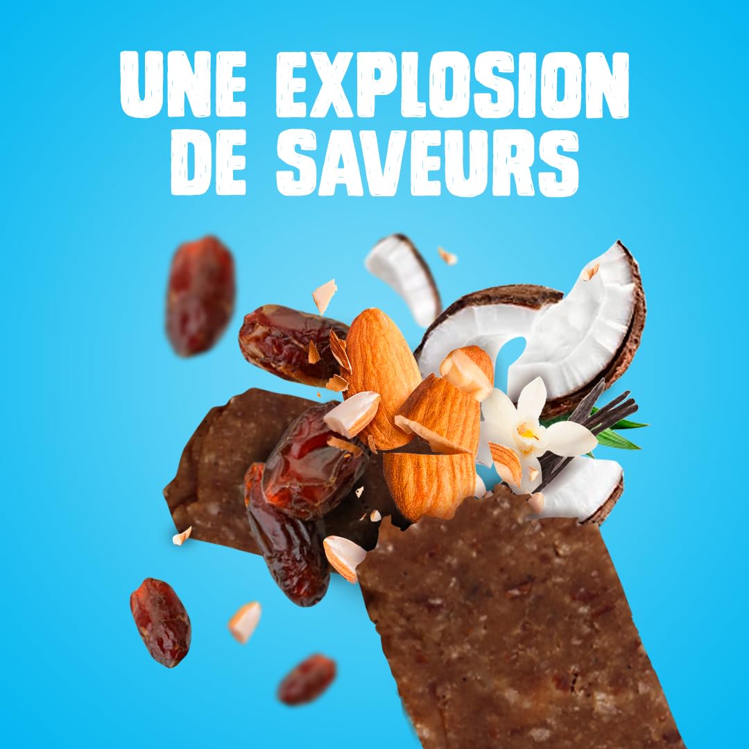 Gourmiz barres de fruits protéinées - 12 x 40gr - (20% de protéines), barre protéinée énergétique bio, dattes, noix de coco, & vanille, snacks vegan, proteine & sans gluten, protein bar