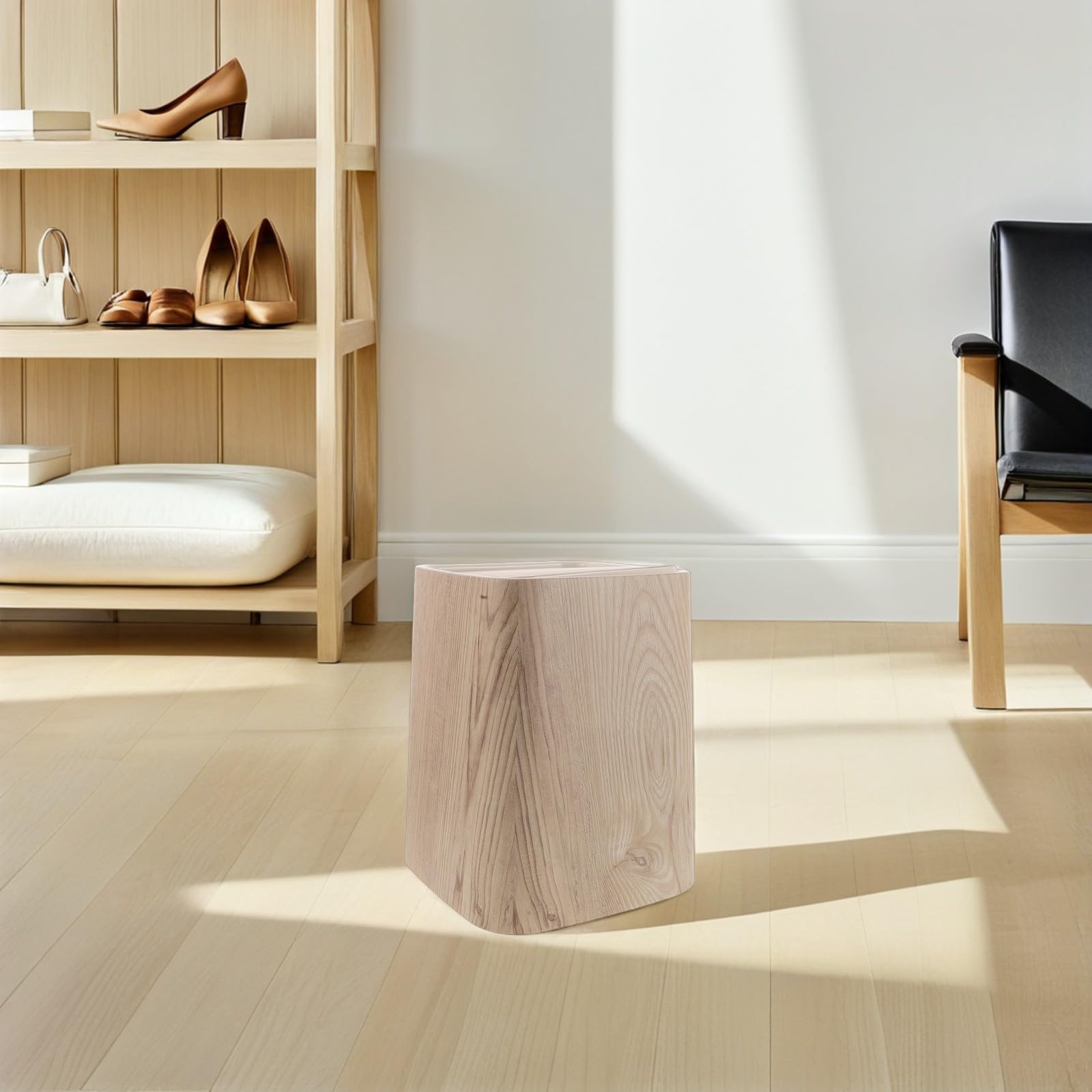 Papelera de Baño 8, 5 L Beige de Pp Imitación Madera con Tapa