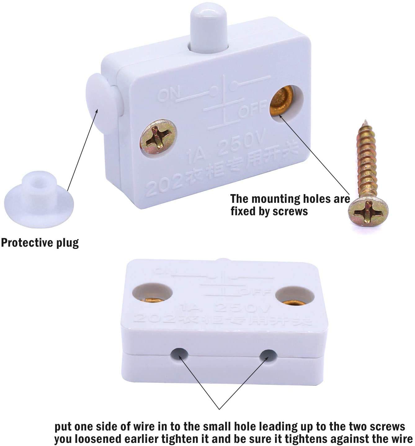 RUNCCI-YUN 8 Pezzi Interruttore Armadio per Porte Luce Push Porta di Contatto 250V 1A per Armadietti Switch (Bianco)