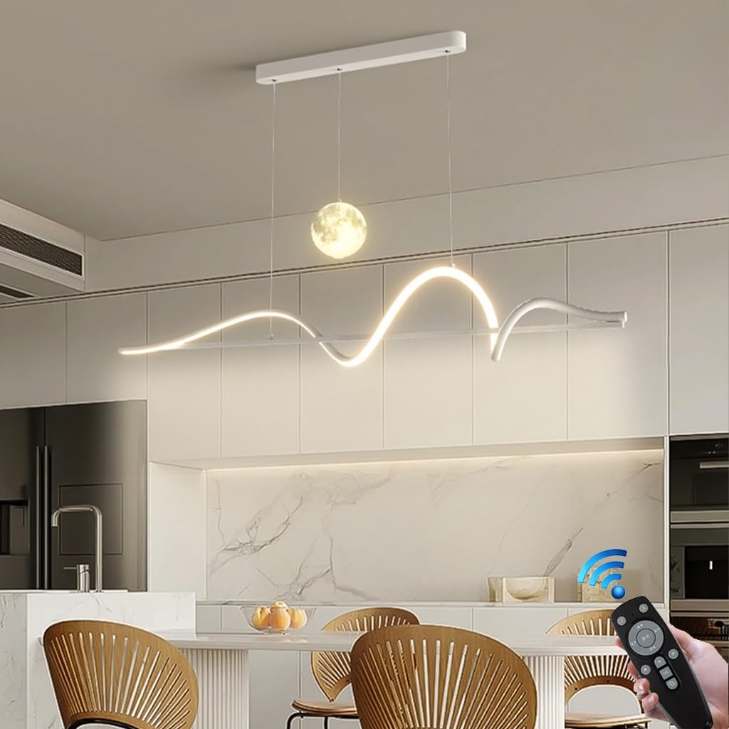 RuiRfh Modern black chandelier 120cm with remote control dimmable LED glass sphere Pendant Light adjustable modern spiral design chandeliers linear Hanging Lamp for kitchen island dining table lightin