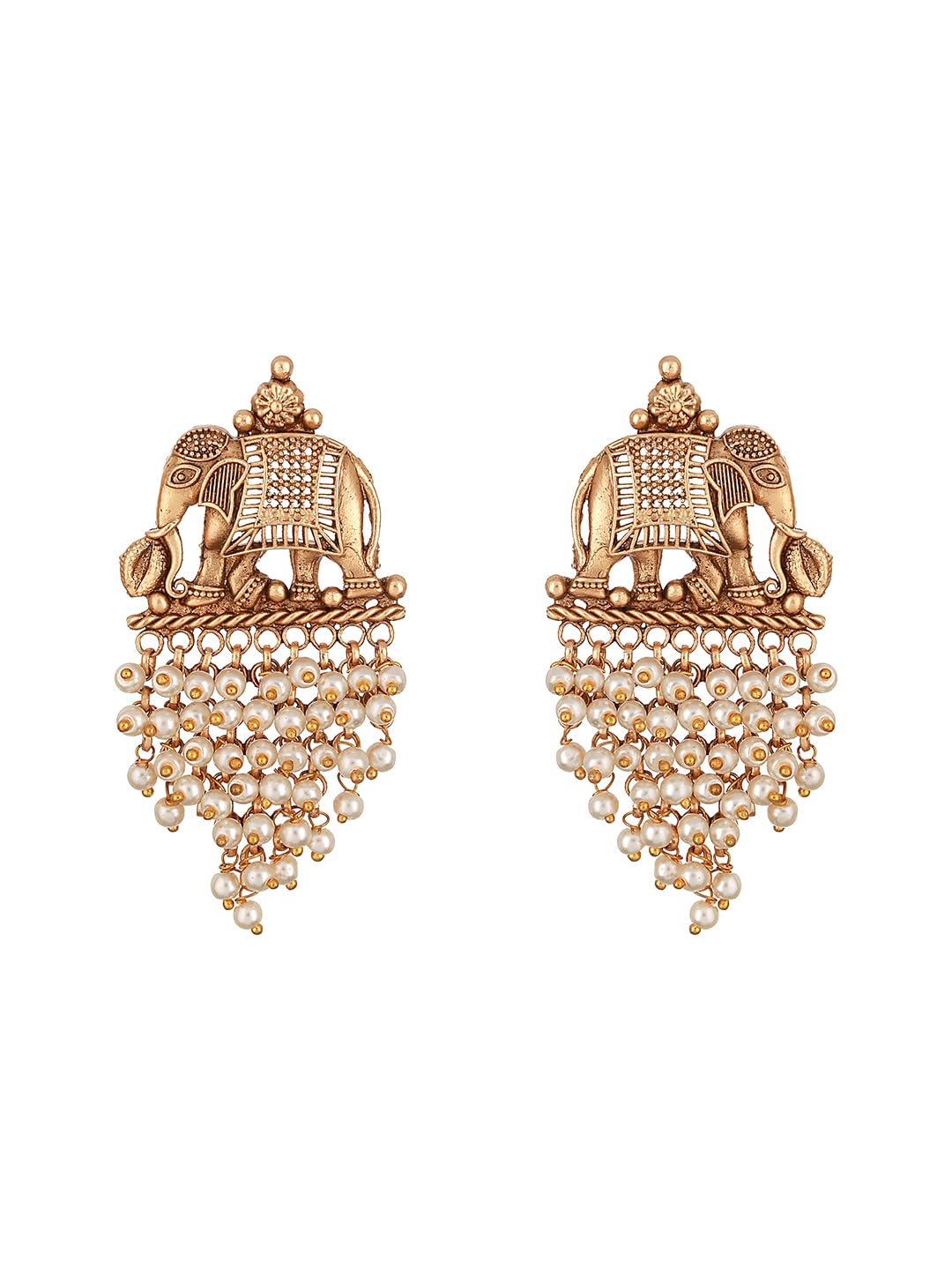 Saraf RS Jewellery- Rhodium Pearl Beaded Temple Eleplant Motif Designer Earrings (B0CTFJTJZW) Amazon Price History, Amazon Price Tracker