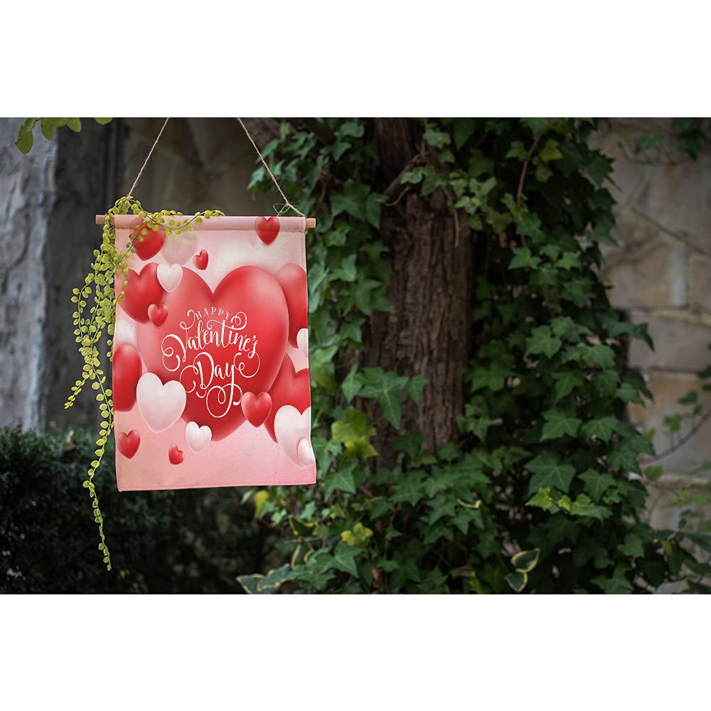 Moslion Gartenflagge "Happy Valentine's Day" - Doppelseitig, Jute, 31x45 Cm Für Draußen