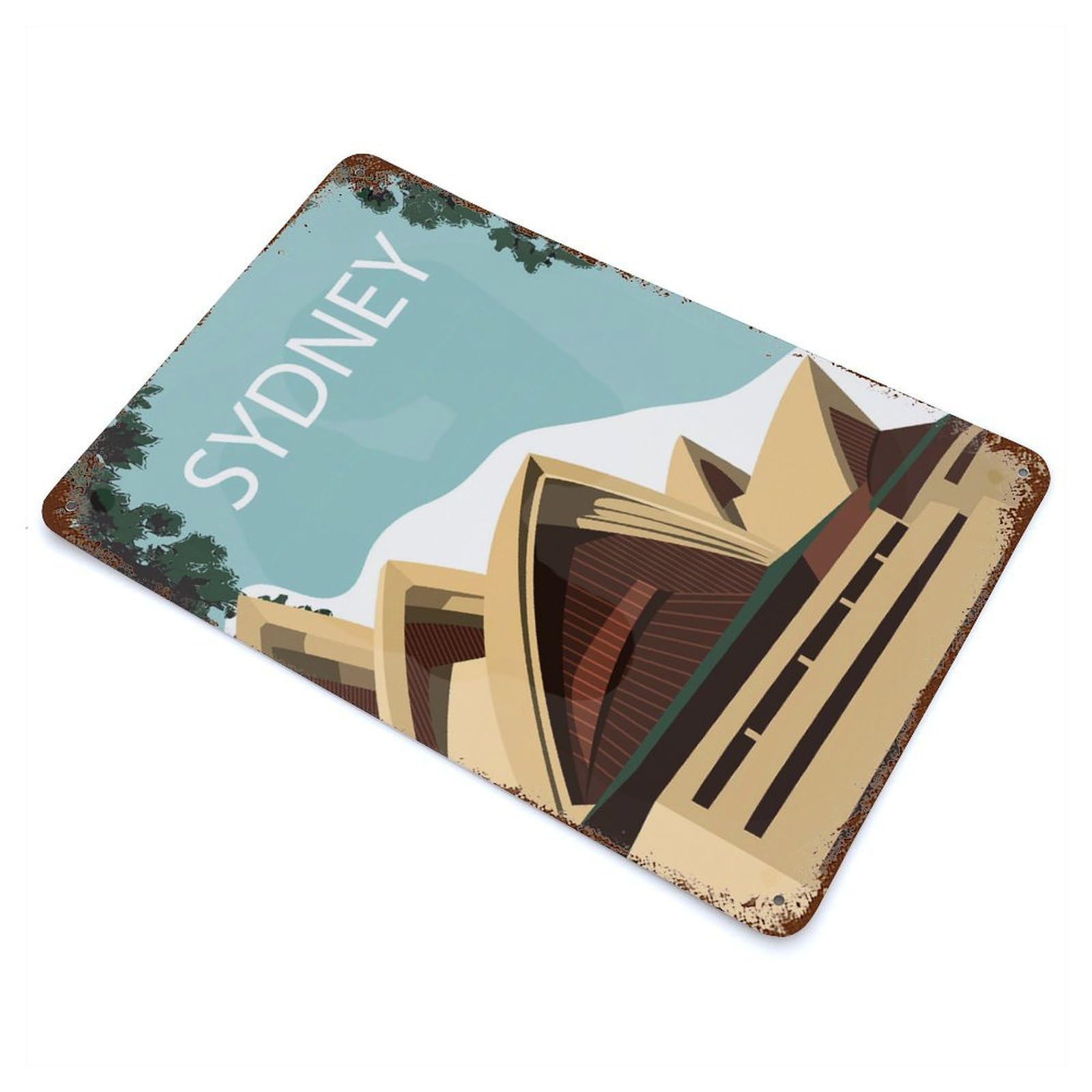 Garage Style Sydney Aged Metal Wall Plaque 11.8"x7.9", Decorative Metal Wall Art for Bar And Workshop