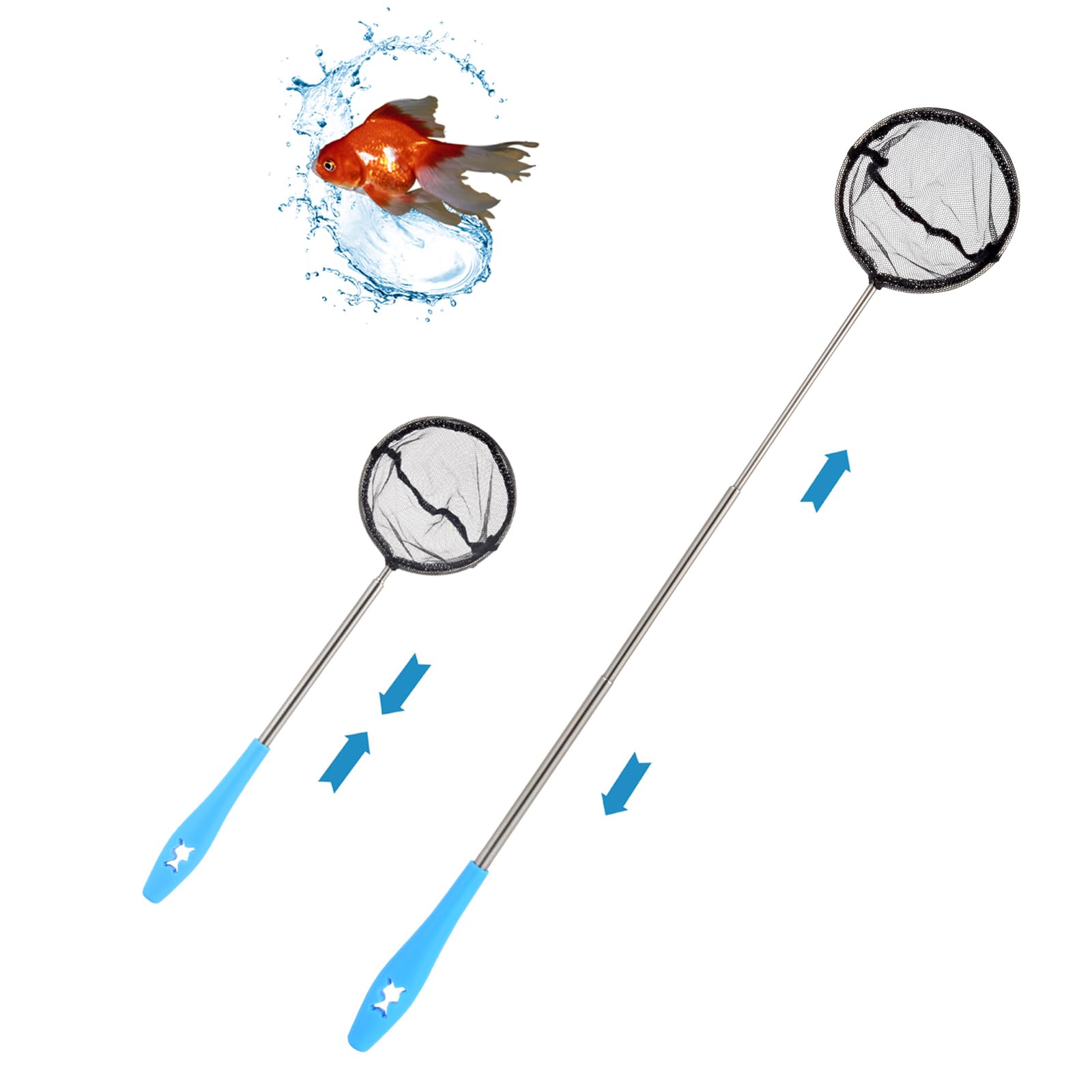 Red de Pesca para acuarios con Mango telescópico, de Acero Inoxidable, para atrapar Peces pequeños y camarones y Limpiar el Acuario (Negro)