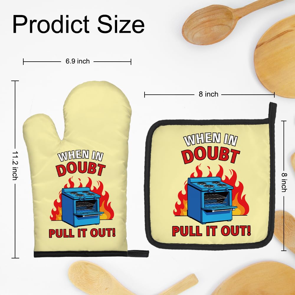 DYJYBMY When in Doubt Pull It Out Divertido juego de guantes de horno y soporte para ollas para cocina, cocina, hornear, regalos de inauguración de la casa, regalos de cocina novedosos para mujeres