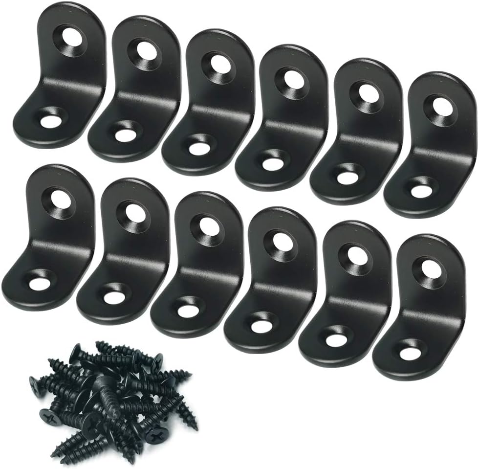 Corner Brace Alamic Right Angle Bracket Stainless Steel Black Corner Braces Joint Right Angle Bracket Shelf Bracket with Screws 20 x 20mm - 12 Pcs