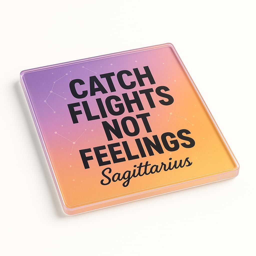 The Plum Penguin Sagittarius Vibe Acrylic Coaster Gift - Sagittarius Zodiac Design, Bold Text, Lilac Citrus Gradient - Astra Vibe Era Novelty Present