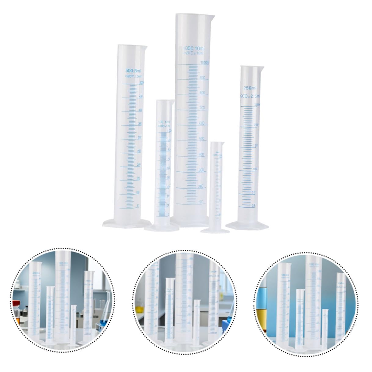 iplusmile Misurino Cilindri Graduati in Plastica 5 Pezzi Base Pentagonale e Capacità da 50ml a 1000ml per Misurazione Liquidi da Laboratorio e Processi Chimici